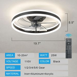 Ventilatore da soffitto a incasso da 20 pollici con luce e telecomando, lampadario a LED dimmerabile 3000K-6000K a basso profilo - Product Image 5