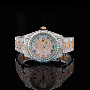 <b>Men</b> Hip Hop Iced Round Case <b>Watch</b> VVS Moissanite Rose Gold Band <b>Smart</b> Dial Custom Band Luxury Fashion Wrist <b>Watch</b> <b>For</b> Party - Product Image 1