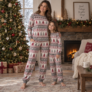 Ensemble pyjama de Noël assorti pour femme en flanelle à manches longues imprimé doux et confortable pour l'hiver, longueur intégrale, col rond, taille élastique - Product Image 6