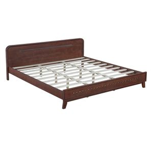Letto Matrimoniale in Legno Massello di Pino Noce Scuro, Stabile e Robusto, Senza Necessità di Rete a Doghe - Product Image 4