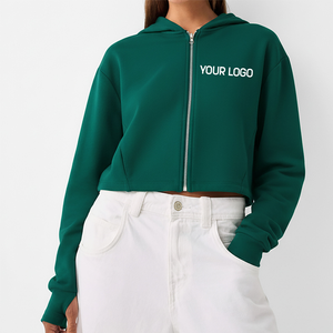 OEM Crop <b>Hoodie</b> Custom Printed 100% Cotton <b>Fleece</b> <b>Zip</b>-<b>Up</b> Hoodies for Women High Quality Solid Color Front Logo Street Wear - Product Image 4