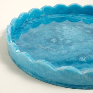 Blue Resin Storage Tray Carved Single Tier Serving Plate Scalloped Edges Polished Decorative Tray for Kitchen resin craft - Product Image 5
