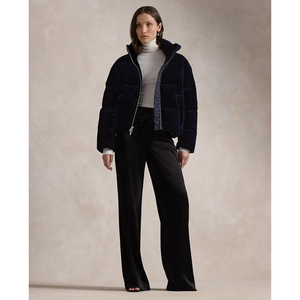 Women's Velvet <b>Quilted</b> Puffer <b>Jacket</b> Stand Collar Full Sleeve Short Winter Coat Thick Warm Pullover Style Solid Color - Product Image 4