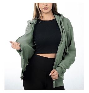 Nouvel arrivage : Sweat à capuche zippé décontracté pour femme, 100 % coton, manches longues, col rond, épaules tombantes, couleur unie, confortable, meilleur prix - Product Image 3