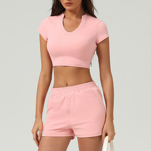 Conjuntos Deportivos Personalizados al por Mayor con Logotipo, Ropa Deportiva para Mujer, Conjuntos de Yoga de 2 Piezas con Manga Corta para Correr - Product Image 4