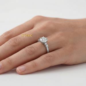 Anillo de Compromiso con Siete Diamantes, Acabado en Oro Blanco, Diamantes Cultivados en Laboratorio, Oro de 14K, Joyería de Moda para Mujer, Regalo para Bodas y Fiestas - Product Image 5