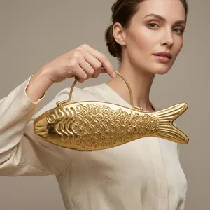 Indian Handmade Brass Fish Shape Clutch Luxury Designer Metal Statement Evening Bag - Product Image 6