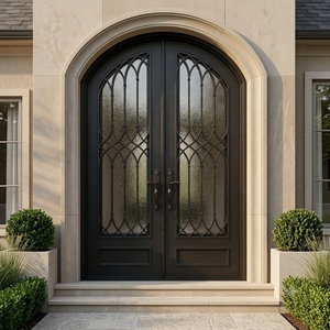 Portes d'entrée de sécurité en fer forgé haut de gamme, design néoclassique cintrée, anti-effraction, porte principale extérieure - Product Image 3