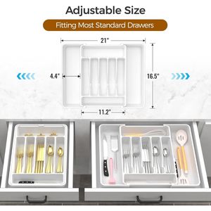 Organizzatore per posate da cucina espandibile extra large, senza BPA, per alimenti, in argento, per utensili da cucina - Product Image 2