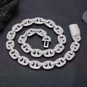 Cadena de eslabones cubanos de lujo con moissanita, plata 925 chapada en rodio, joyería de eslabones tipo Curb Iced, moda urbana hip hop para hombre - Product Image 5
