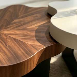 Table basse minimaliste moderne en forme de nuage avec design bicolore imbriqué pour salon, appartement, hôtel - Product Image 4