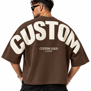 เสื้อยืดโอเวอร์ไซส์ผู้ชายขายส่ง เสื้อยืดทรงหลวมเนื้อหนา ไหล่ตก ทรงบ็อกซี่ สีพื้น เสื้อยืดสตรีทแวร์ผู้ชายแบบสั่งทำ - Product Image 2