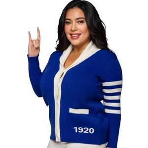 Wholesale Custom Logo Phi Beta Sigma Amicae Zeta Phi Beta Greek Sorority Striped Cotton Knit <b>Cardigan</b> Women's Sweater - Product Image 2