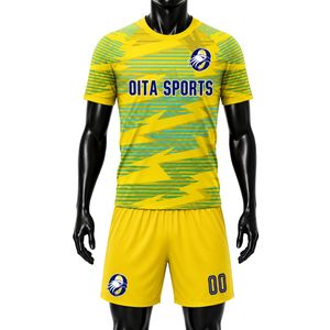 ชุดเสื้อฟุตบอลสีเหลืองเขียวลายพิมพ์แบบ Sublimated พร้อมกางเกงขาสั้น ชุดทีมฟุตบอลชาย แขนสั้น ชุดกีฬาสำหรับแข่งขัน - Product Image 1