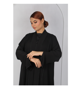 Elegante y lujosa abaya de manga larga con hermoso trabajo artesanal, única y a la moda para damas. - Product Image 1