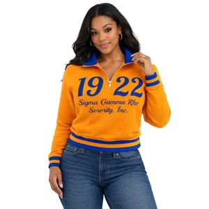 Sudadera de mujer azul con cremallera de un cuarto y largo hasta la cintura, estilo pullover de hermandad universitaria, con letras griegas, de forro polar, informal, para ropa universitaria, personalizada, 1922 - Product Image 1
