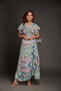 Women's Bohemian Over Sized Kimonos Women's Floral Print Silk Casual V-neck Beach Wear Wrap <b>Dress</b> Available in Bulk Quantity - Product Image 3