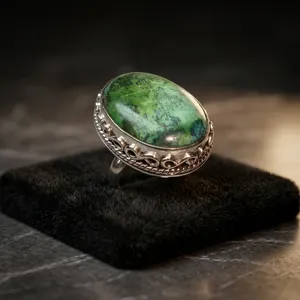 Anillo de Plata de Ley 925 con Turquesa Tibetana, Anillo de Piedra Preciosa Natural Hecho a Mano, Joyería Vintage, Piedra Ovalada Grande para Mujer - Product Image 3