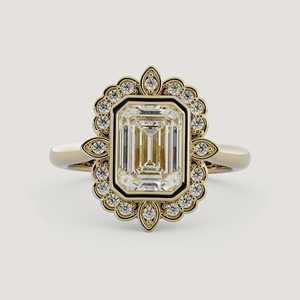 Custom 14k 18k Solid <b>Gold</b> Vintage Bezel <b>Set</b> Emerald Cut Lab Grown Diamond <b>Ring</b> IGI Certified Fine Jewelry Manufacturer Wholesale - Product Image 1