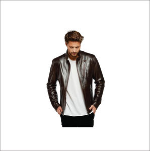 High Quality <b>Men's</b> Sheep Skin Leather <b>Jacket</b> for Winter Custom Logo Printing on Front <b>Thin</b> Stand <b>Man</b> <b>Jacket</b> - Product Image 6