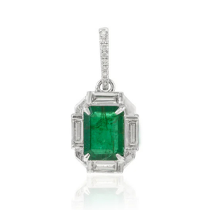 18K <b>Solid</b> <b>Gold</b> Emerald Cut <b>Pendant</b> with Oval Pear or Emerald Diamond Accents - Product Image 2