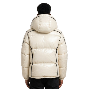 Luxury Faux <b>Fur</b> Detachable <b>Mens</b> Puffer <b>Jacket</b> Off White Thick Insulated Heavy Polyester Body Long Cuffed Bubble <b>Jackets</b> - Product Image 2