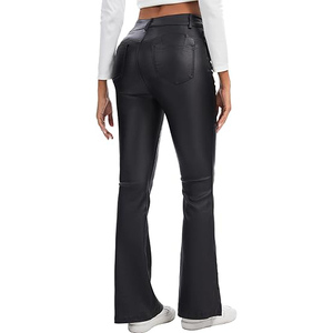 <b>Women</b> Leather Pants High Waist Regular Fit <b>Stretch</b> Faux Leather Straight <b>Trousers</b> Casual Streetwear Breathable Eco-Friendly - Product Image 3