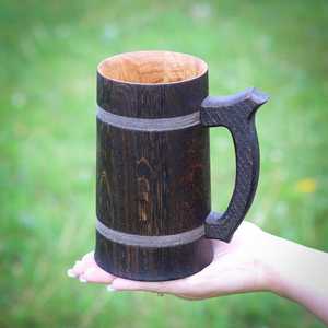 Taza de Cerveza de Madera Hecha a Mano, Estilo Rústico Vintage, Taza de Madera Ecológica con Asa, Diseño Clásico, Accesorio para Bar en Casa, Taza para Beber - Product Image 1