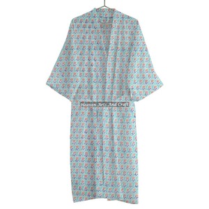 Hand Block Print Kimono Robe Block Printed <b>Light</b> Breathable Cotton Bathrobe For Women Lightweight - Product Image 6
