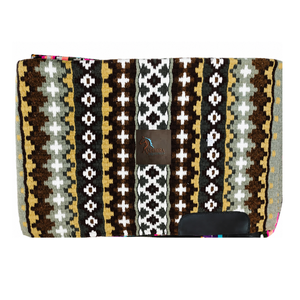 ASHMIRA EQUESTRIAN Tapis de selle Western Gris Marron Noir Blanc Motif Géométrique Mélange de Laine Contourné Couverture de Cheval avec Patch en Cuir - Product Image 1