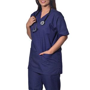 Ensemble de blouses médicales bleu marine pour hommes, manches courtes, col en V, uniforme médical en coton et polyester tissé, usage hospitalier - Product Image 4