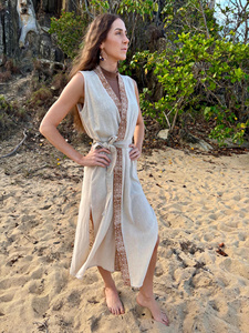 Vestido estilo boho con lazo para mujer, hecho de algodón orgánico con diseño estampado a mano, corte holgado. - Product Image 3