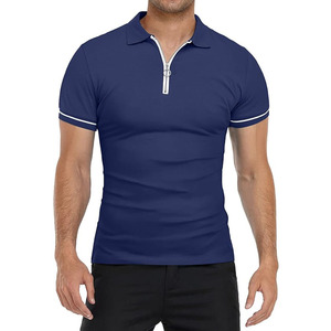 Camisas Polo de Manga Corta para Hombre, Cierre de Cremallera, Corte Ajustado Informal, Cuello Solapa, Diseño Básico, Camisas de Algodón - Product Image 1
