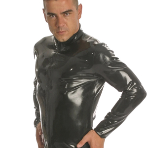 <b>Men's</b> <b>Black</b> Glossy Long Sleeve <b>Slim</b> <b>Fit</b> <b>Shirt</b> Stand Collar Solid Color Gothic Style Woven Polyester - Product Image 2