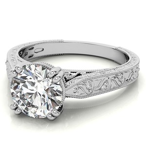 Anillo de compromiso de moissanita de 1.3 quilates con corte brillante redondo, estilo vintage, para ella, anillo nupcial de oro blanco de 14K, anillo de doble punta. - Product Image 3