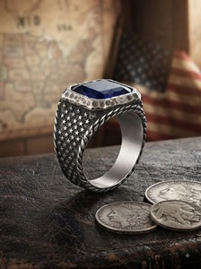 Bague pour homme vintage en argent sterling 925, saphir bleu profond, pierre précieuse naturelle, bague américaine - Product Image 4