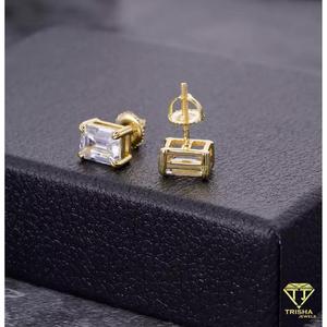 Exclusive VVS Lab Grown Diamond 925 <b>Sterling</b> <b>Silver</b> Emerald Shape <b>Stud</b> <b>Earrings</b> With Modern Two Tone Design - Product Image 4