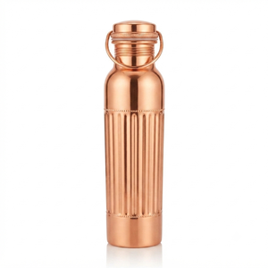 Pure Copper Water <b>Bottle</b> Ribbed Design Reusable Drinking <b>Bottle</b> Leakproof Lid Handmade Kitchenware Wholesale Export Supplier B2B - Product Image 1