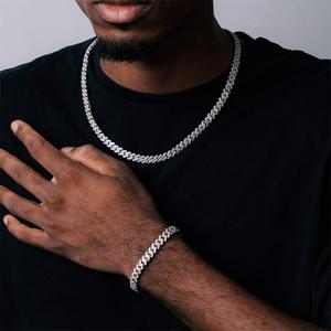 Conjunto de Collar y Pulsera de Eslabones Cubanos de Moissanita, Plata de Ley 925 Bañada en Oro Blanco, Joyería Iced Out Estilo Hip Hop, Regalo - Product Image 3
