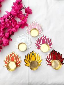 เชิงเทียนดอกบัว rangoli ทำด้วยมือไม้โลหะดิวาลีของตกแต่งของขวัญของชำร่วยของชำร่วยงานแต่งบ้านสำนักงาน - Product Image 4