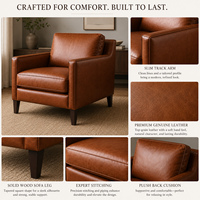 Fauteuil d'appoint en cuir véritable durable de style Mid-Century Modern, canapé une place pour salon, chambre, hôtel, extérieur, salle à manger, usage scolaire
