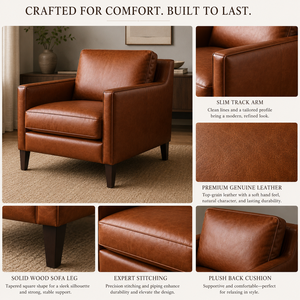 Fauteuil d'appoint en cuir véritable de style moderne du milieu du siècle, canapé une place pour salon, chambre à coucher, hôtel, usage extérieur - Product Image 3