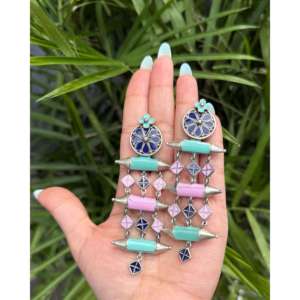 Pendientes Largos de Esmalte de Moda Meera Jaipur - Product Image 2