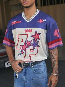 Maillot de football surdimensionné en mesh avec impression de numéro d'étoile, unisexe, streetwear, chemise de sport personnalisée, fabricant en gros - Product Image 2