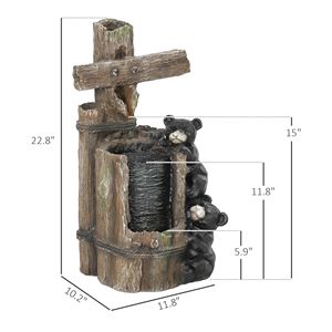 Fuente de cascada para exteriores de 22.8 pulgadas con luces LED y bomba, fuente de cascada elegante de 3 niveles con osos de resina sobre tronco - Product Image 3