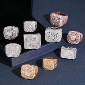 <b>Mens</b> 925 <b>Silver</b> Lab Grown Diamond Statement <b>Ring</b> Square Cluster Baguette Round Dress <b>Ring</b> - Product Image 2