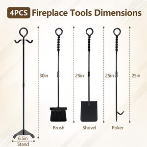 Juego de 4 Herramientas para Chimenea de Acero al Manganeso de Alta Resistencia de 30 Pulgadas, Diseño de Cuerda Trenzada, Color Negro, Herramientas para Hoguera Interior y Exterior con Soporte - Product Image 3
