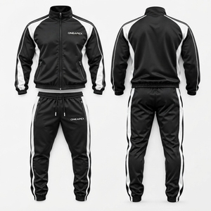 Black <b>White</b> <b>Men's</b> Tracksuit Set Full Zip Jacket <b>Jogger</b> Pants Striped Sportswear Custom Streetwear Wholesale Manufacturer - Product Image 5
