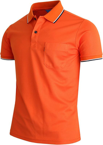 Men's Orange Short Sleeve Stand <b>Collar</b> <b>T</b>-<b>Shirt</b> Contrast Trim Regular Fit Casual Knitted 100% Cotton Breathable Solid Color - Product Image 3