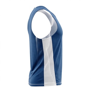 AMKOOR ENTERPRISES Camiseta deportiva sin mangas de poliéster transpirable para hombre con cuello redondo y capucha con pedrería en azul océano y blanco (240 g) - Product Image 5